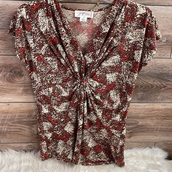 Josephine Studio Ladies Vneck Gathered Top, Size Petite Small, Brown,Tan,Orange - Picture 2 of 6